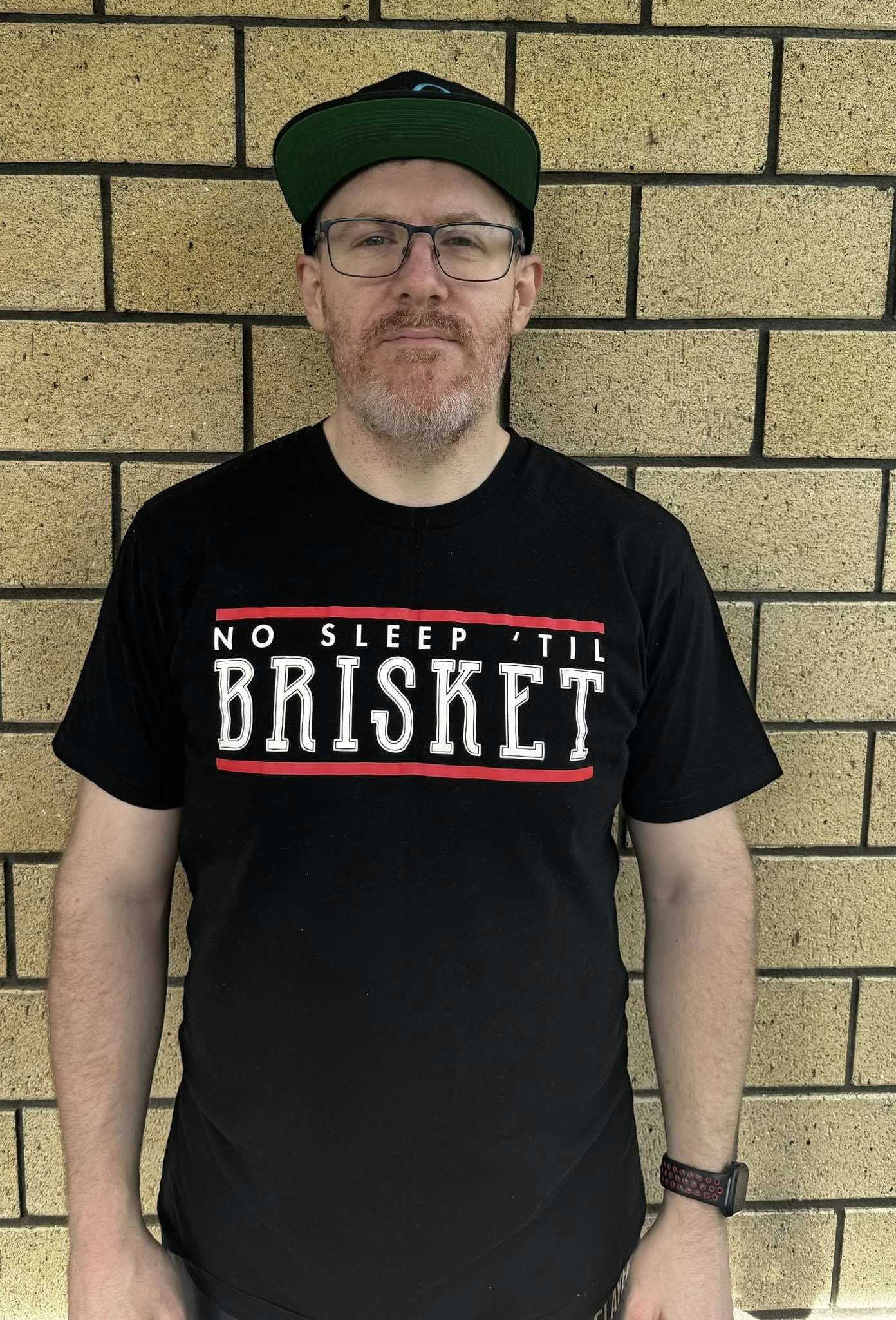 Gavin in a No Sleep 'Til Brisket tee